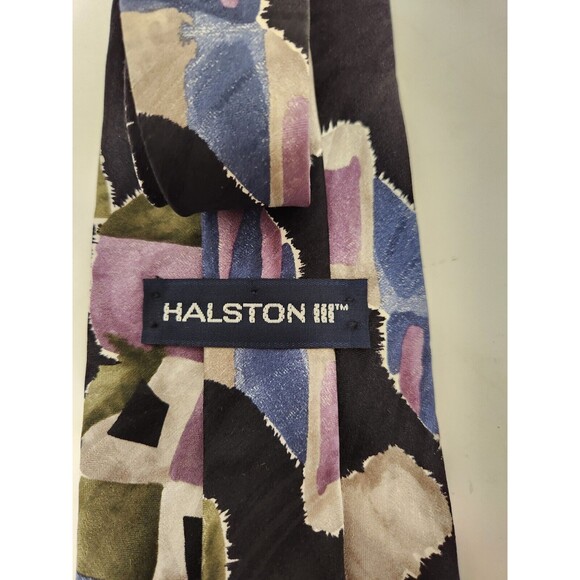 Halston III Neck Tie Multicolor Geometric 100% Italian Silk - Picture 3 of 4